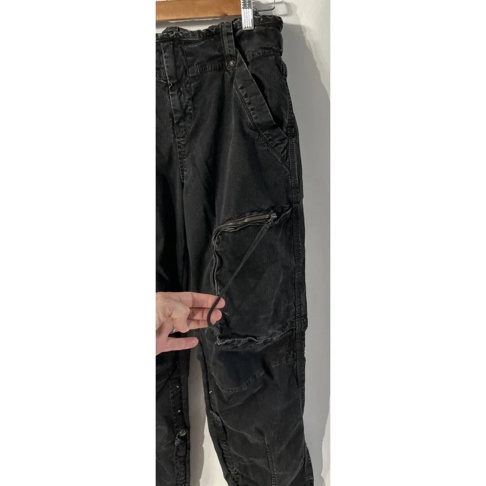 Free People Can't Compare Slouch Cargo Pants Zipper Pockets Black Small Y2K